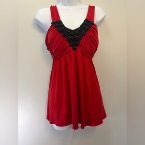 BCX Red Sleeveless Top with Black Embellishments